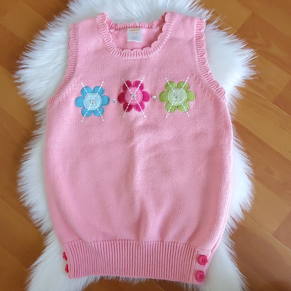 ❤ Gymboree girls pink flower sweater vest 7/8